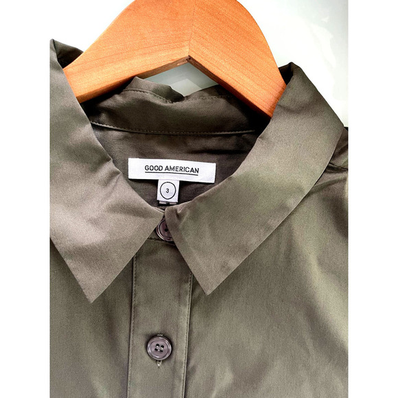 New Good American The Crop Shirt in Sage - Picture 6 of 10